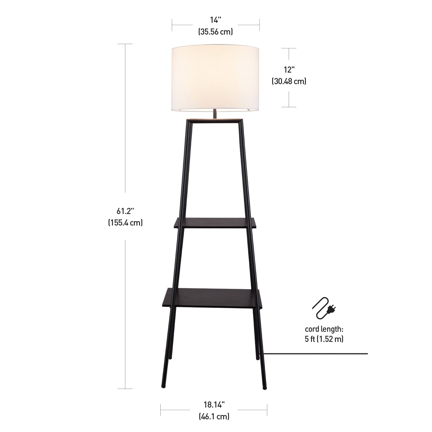 Collins 61" Dark Walnut Finish Shelf Floor Lamp with CEC Title20 Led